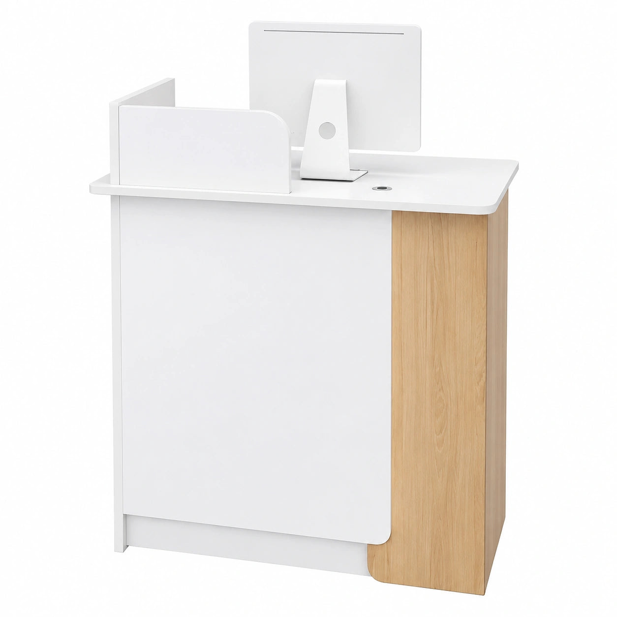 Eleganter LED-Empfangstisch in Weiß und Holz, 80 cm - Modernes Design für Zuhause und Büro