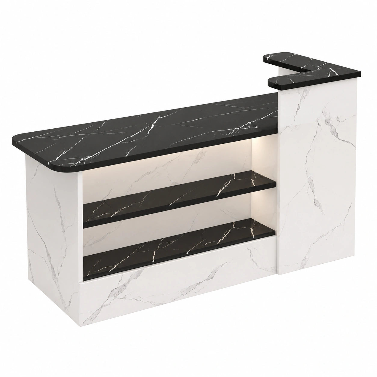 Empfangstheke mit Regal und Schubladen, modernes Design, linksseitige Stehvariante – Ideale Möbel für Büros und Unternehmen