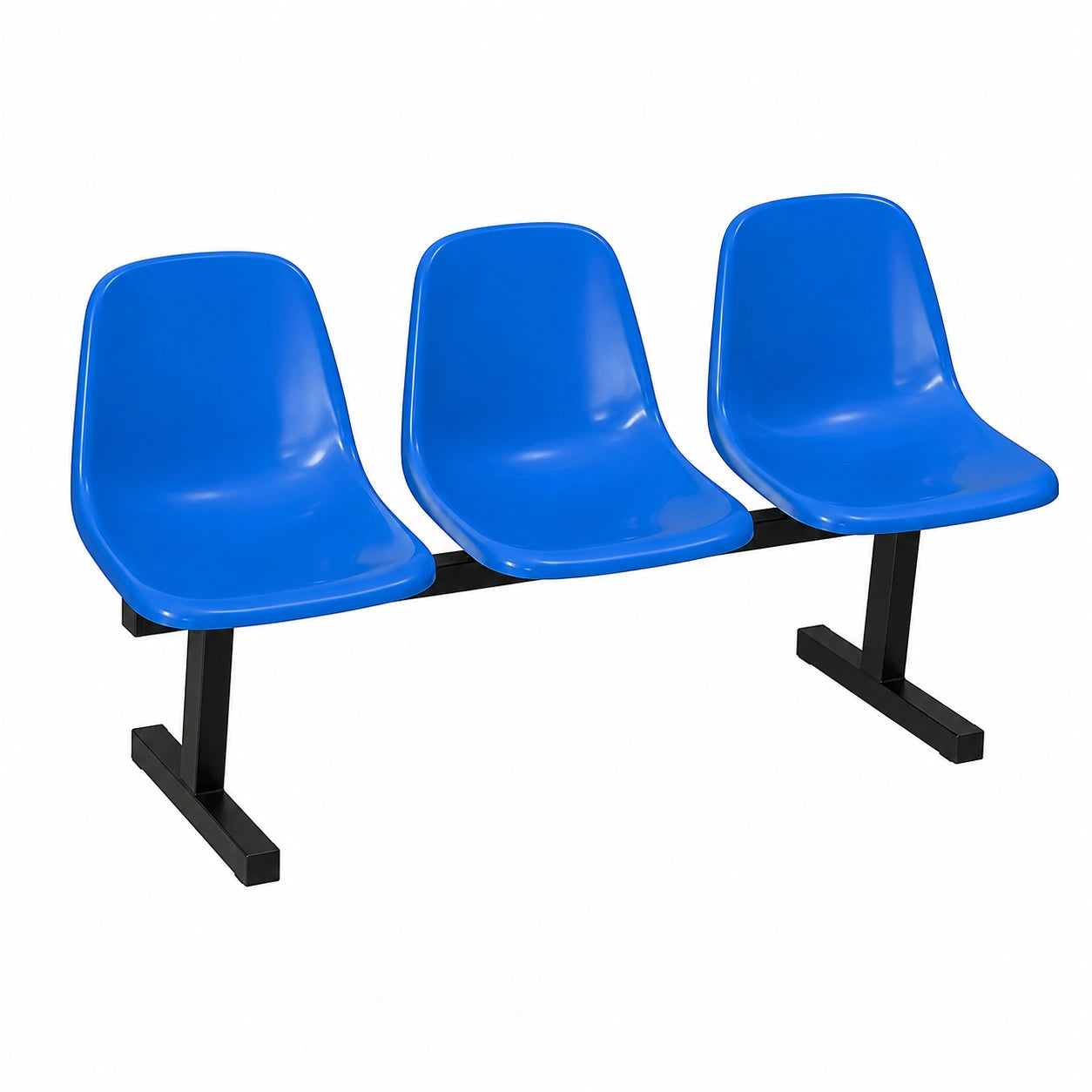Ergonomische Wartezimmerstühle, Blaue 3-Sitzer-Bank mit Rückenlehne, Komfortmöbel für Kliniken, Flughäfen und Salons