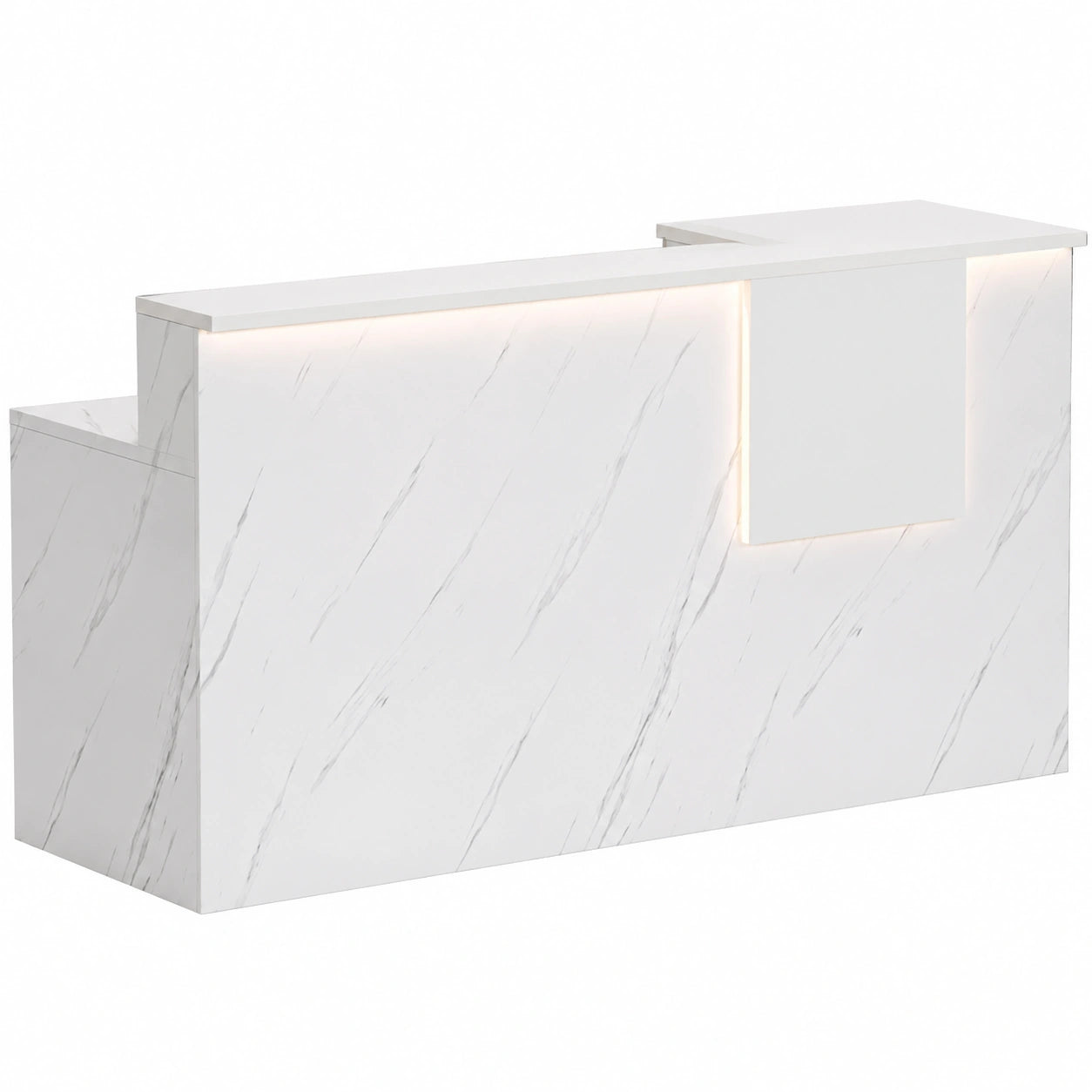 Eleganter Empfangstresen mit Beleuchtung und Stauraum für Salons und Modegeschäfte, schwarzes Design