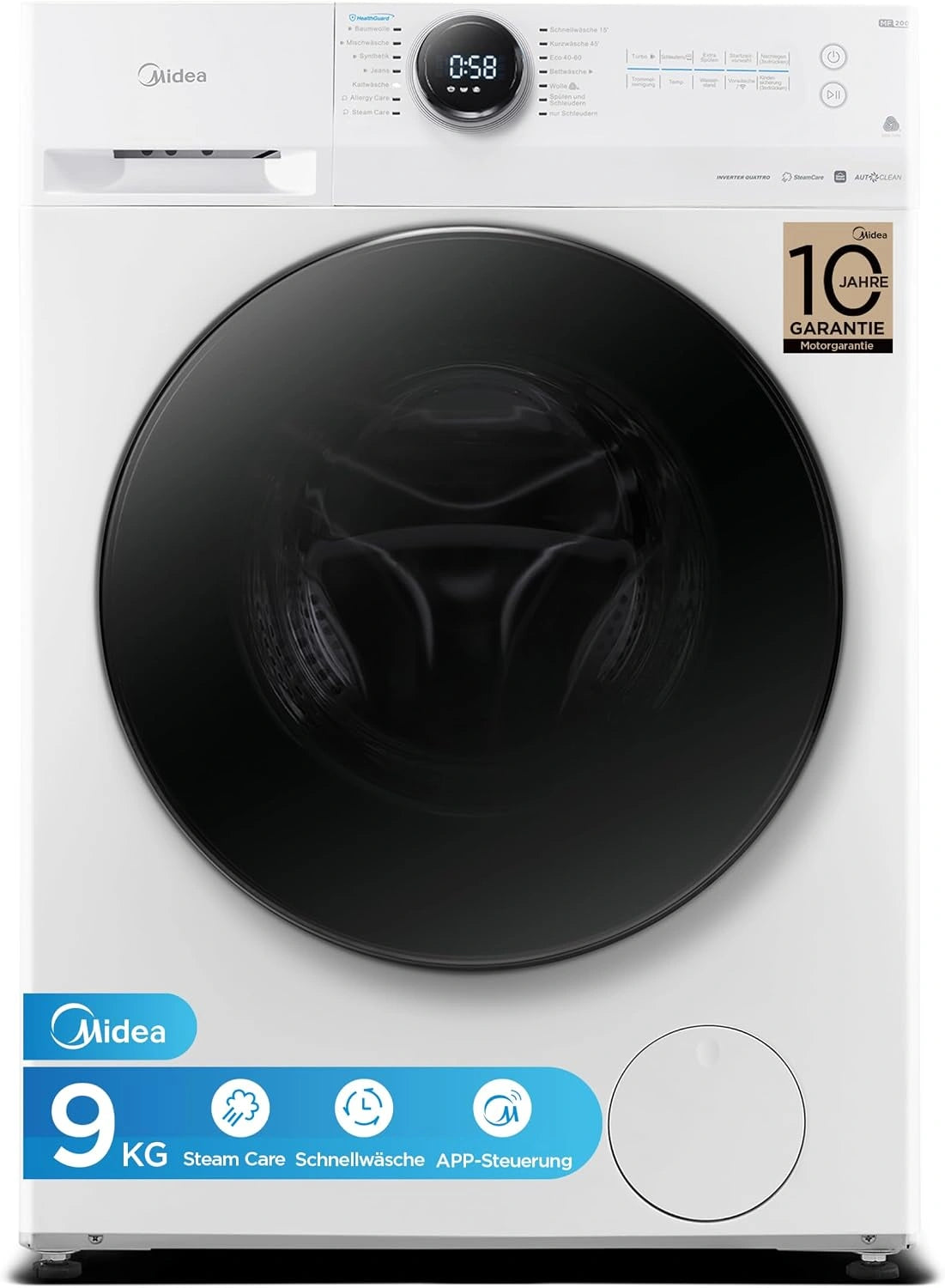 Midea Waschmaschine MF200W90WB-14A, Fassungsvermögen 9 kg, Weiß