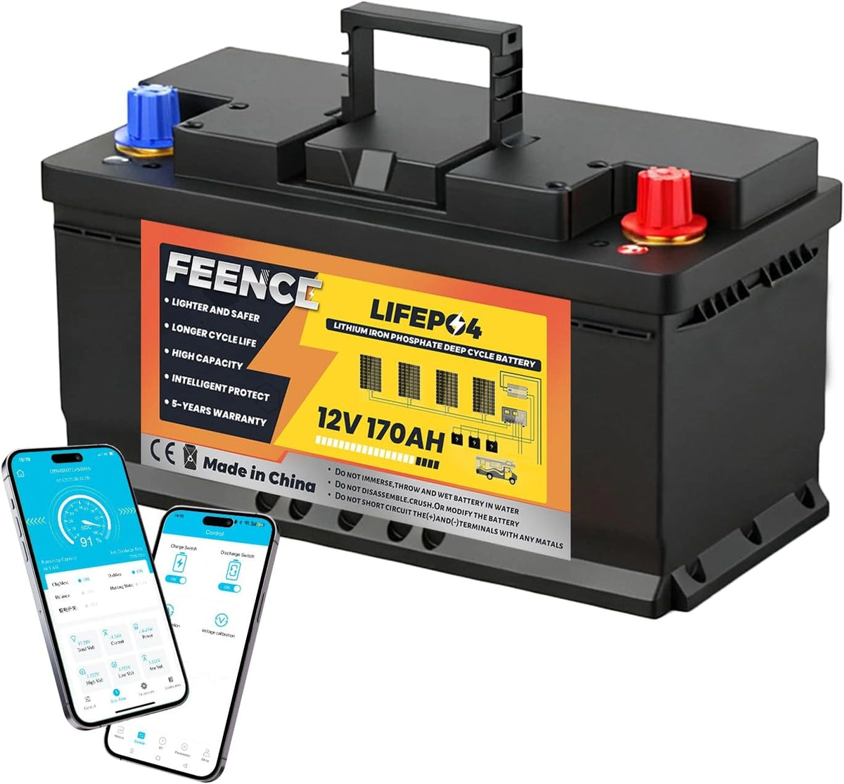 FEENCE Solaranlage LiFePO4, 170 Ah, 12 V, Bluetooth