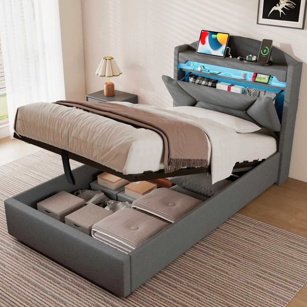 ZUUYEE Bett 90x200, Grau