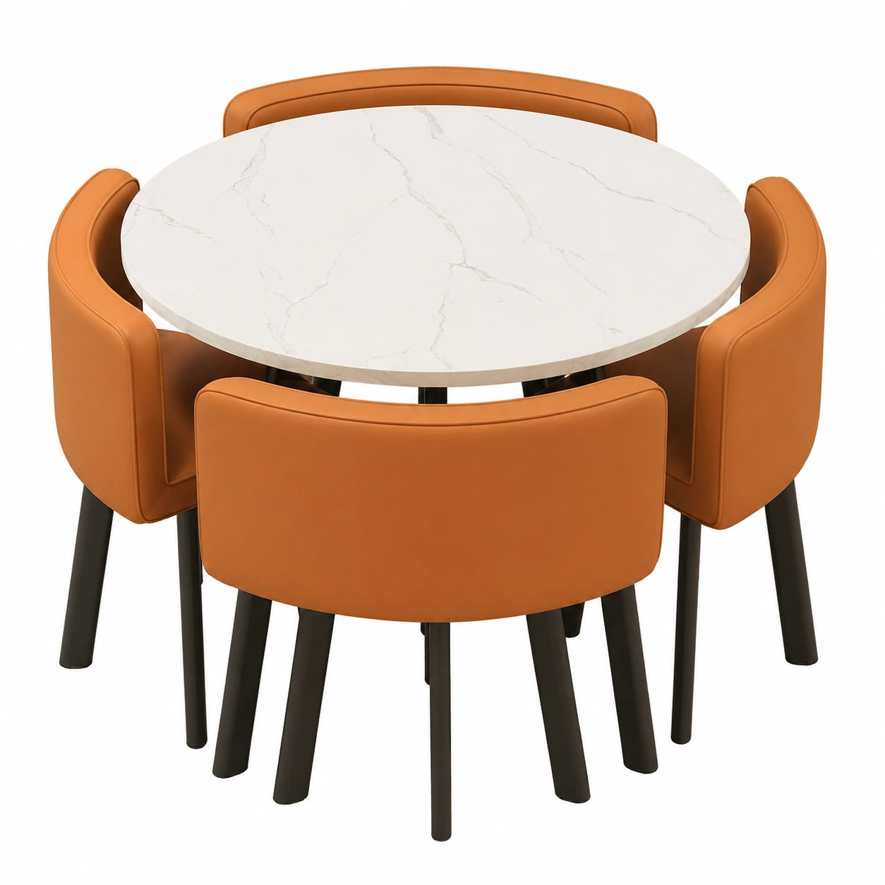 Stilvolles Rundtisch-Set für 4 Personen mit weichen Stühlen, ideal für Büro-Lounge in Orange