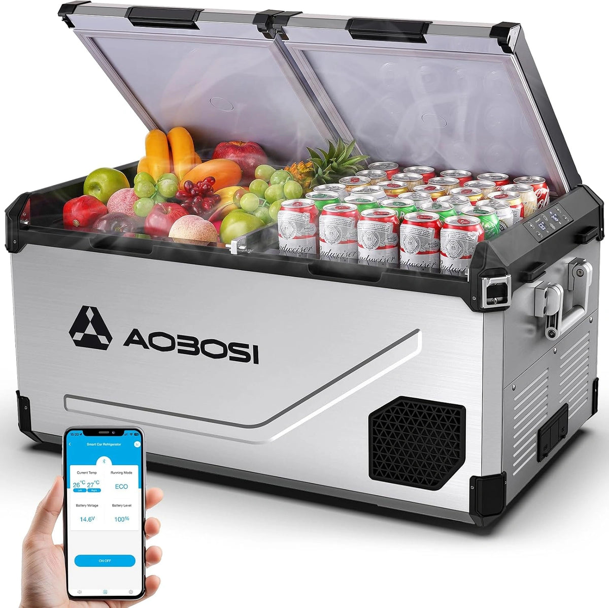 AAOBOSI Elektrische Kühlbox, 95 L, Edelstahl