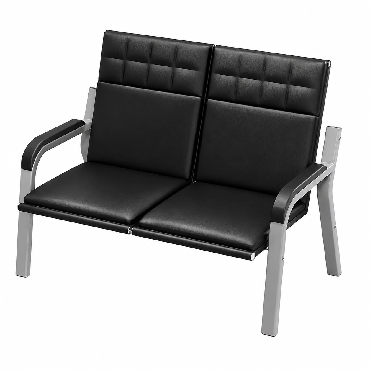 Zweier-Sitzbank mit Armlehnen aus Leder für Wartezimmer, Salons, Flughäfen, Krankenhäuser und Banken – Elegante schwarze Empfangsstühle