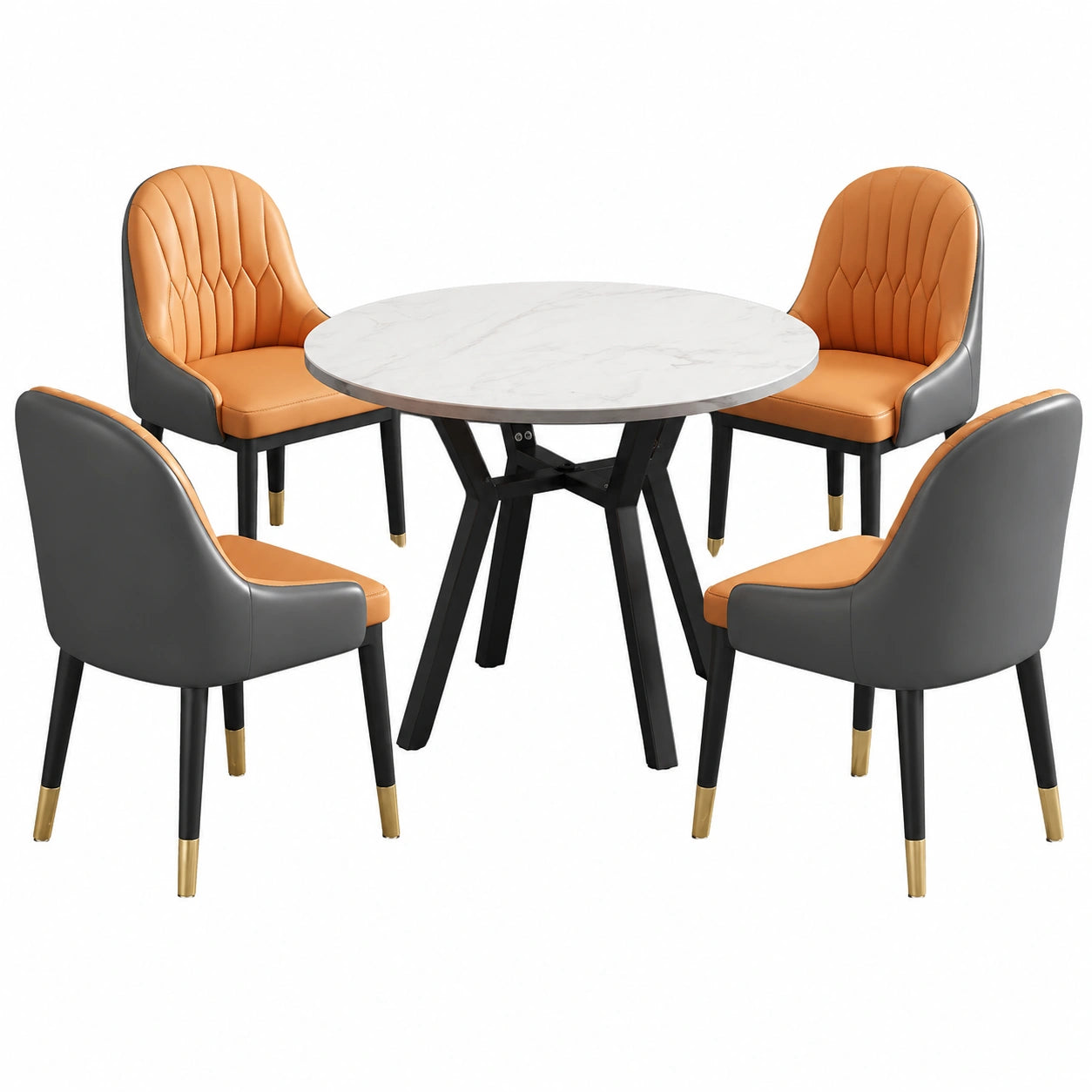 Moderner runder Konferenztisch mit 4 Stühlen, stilvolles Design für Büro und Empfang, Farbauswahl Orange