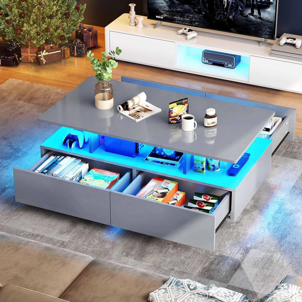 YITAHOME Couchtisch, Grau und Weiß